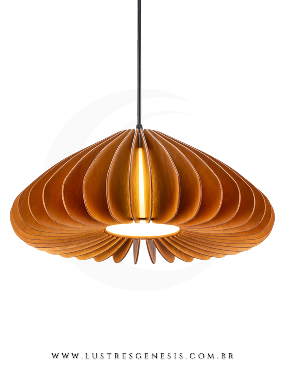 Luminaria de Teto Pendente Madeira LMC433 E27 Ø44cm, Mesa Area Gourmet, Sala de Estar, Mesa Sala de Jantar